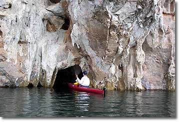 Entering a cave.